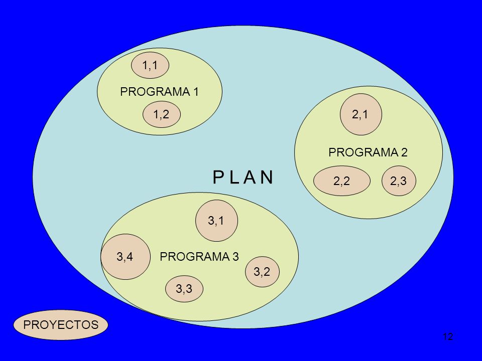 P L A N PROGRAMA 1 1,1 PROGRAMA 2 2,1 1,2 2,2 2,3 PROGRAMA 3 3,1 3,4