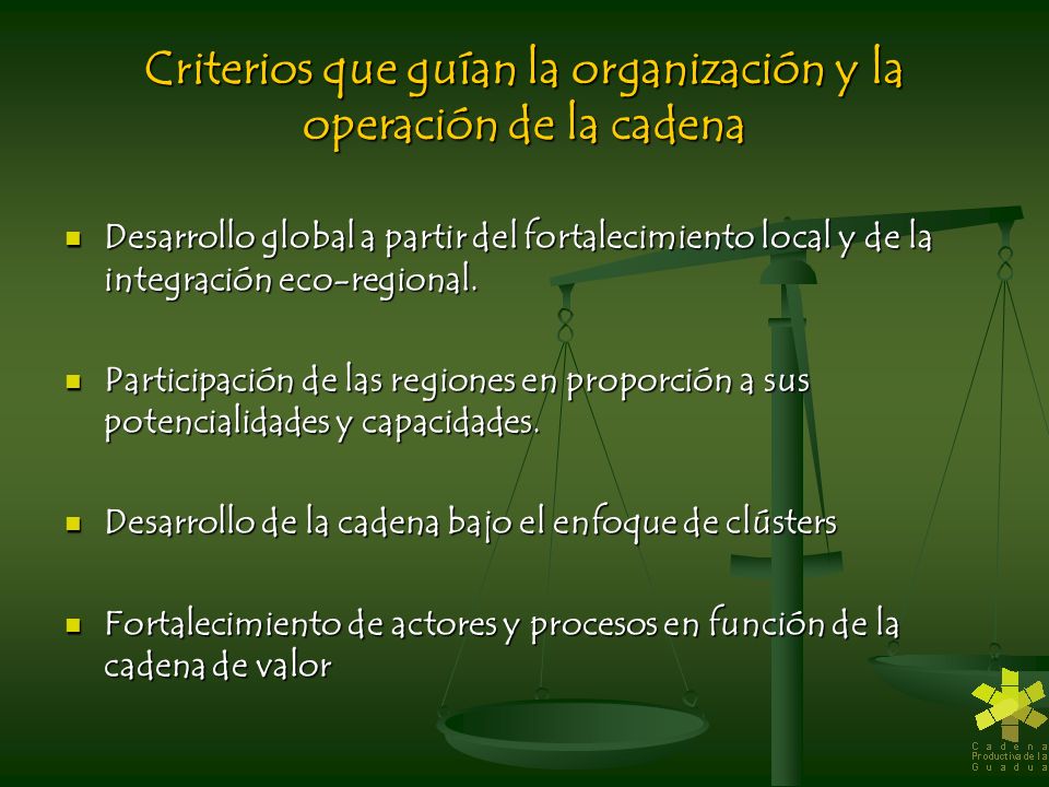 Criterios que guían la organización y la operación de la cadena
