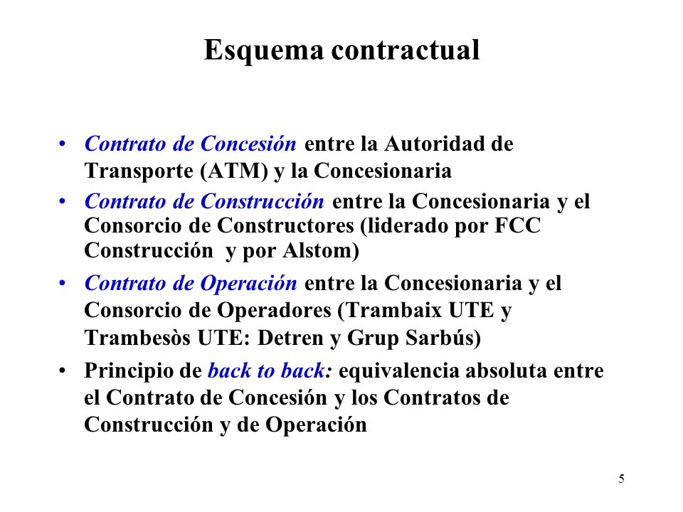Esquema contractual Contrato de Concesión entre la Autoridad de Transporte (ATM) y la Concesionaria.
