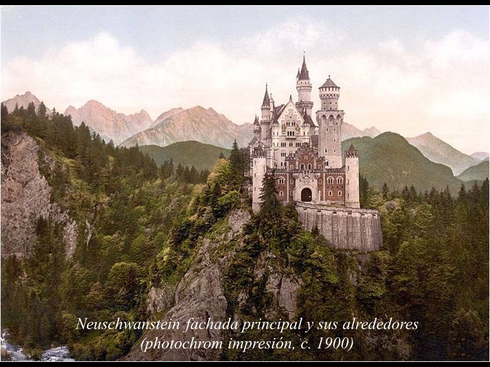 Neuschwanstein fachada principal y sus alrededores (photochrom impresión, c. 1900)