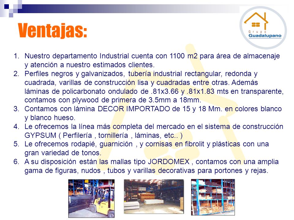 Ventajas: Nuestro departamento Industrial cuenta con 1100 m2 para área de almacenaje y atención a nuestro estimados clientes.