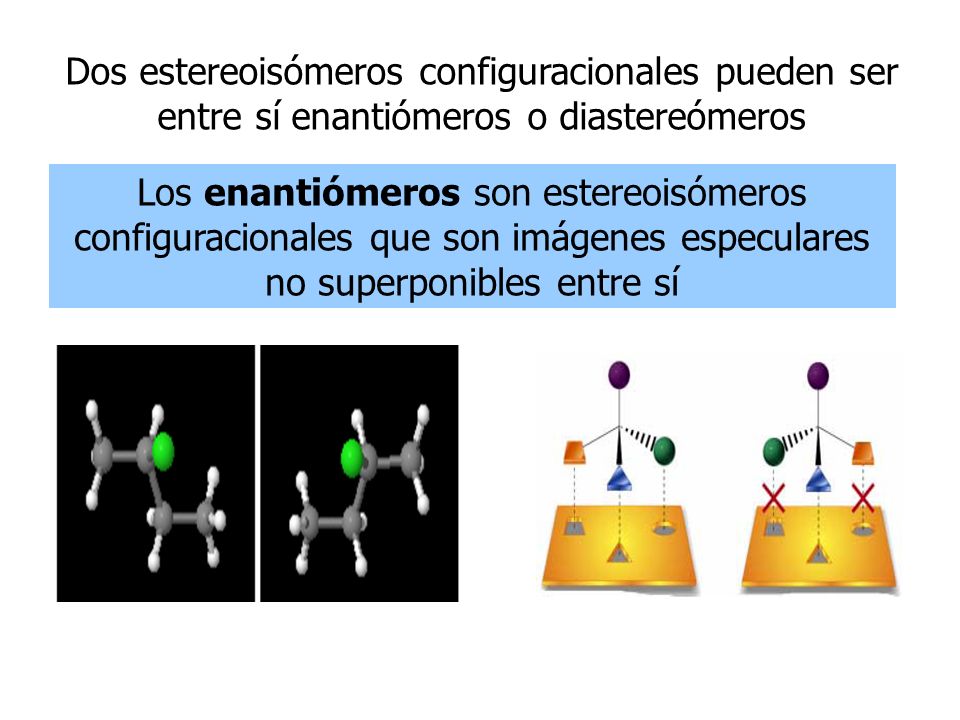 Dos estereoisómeros configuracionales pueden ser entre sí enantiómeros o diastereómeros