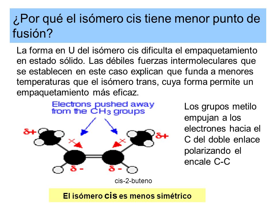 ¿Por qué el isómero cis tiene menor punto de fusión