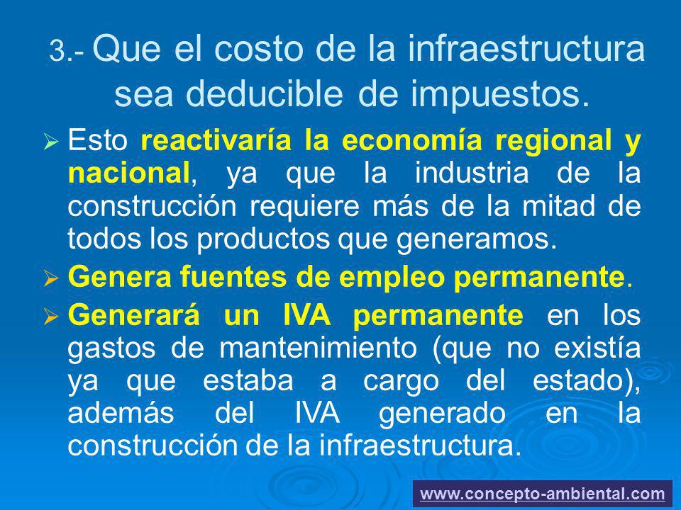 3.- Que el costo de la infraestructura sea deducible de impuestos.
