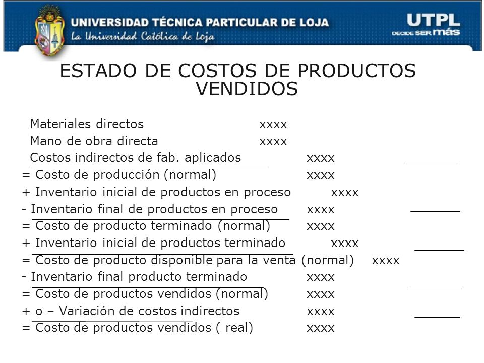 ESTADO DE COSTOS DE PRODUCTOS VENDIDOS