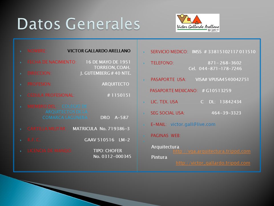 Datos Generales SERVICIO MEDICO: IMSS #