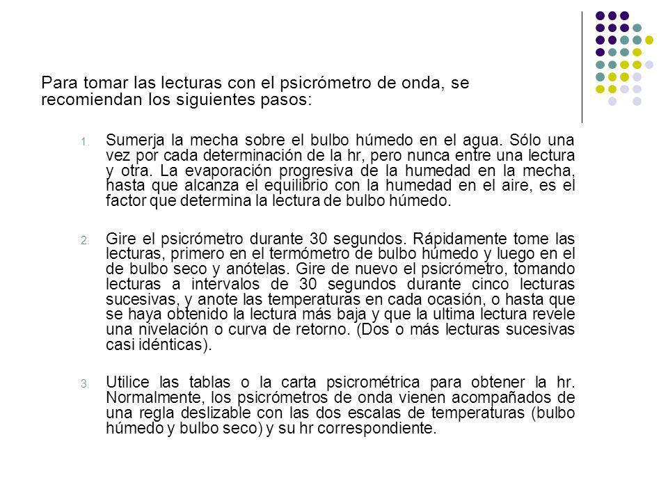 Para tomar las lecturas con el psicrómetro de onda, se recomiendan los siguientes pasos: