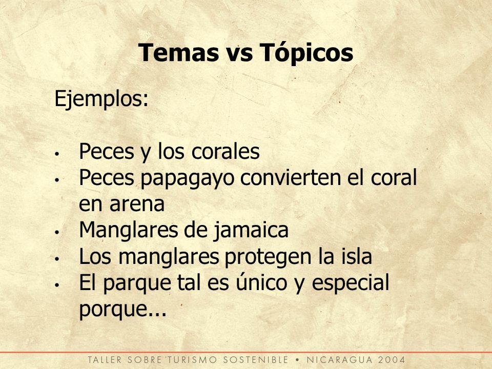 Temas vs Tópicos Ejemplos: Peces y los corales
