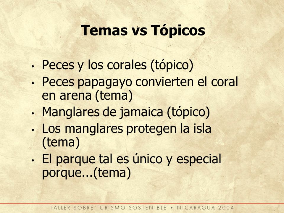 Temas vs Tópicos Peces y los corales (tópico)