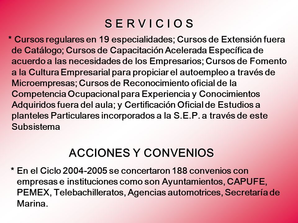 S E R V I C I O S ACCIONES Y CONVENIOS