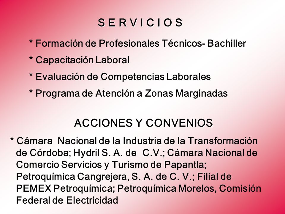 S E R V I C I O S ACCIONES Y CONVENIOS