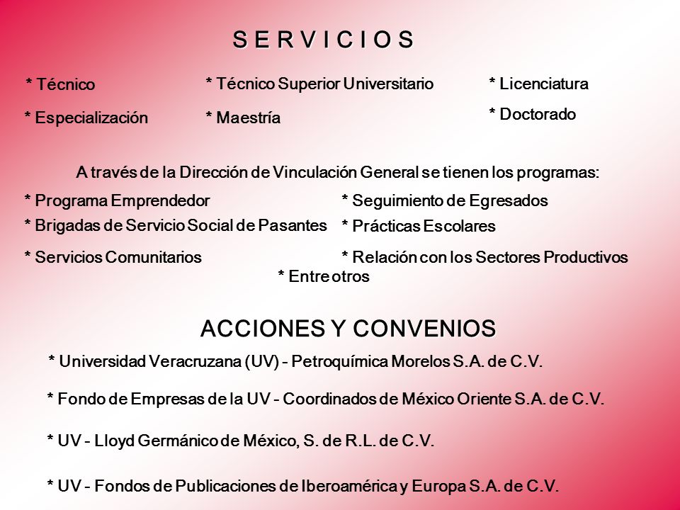 S E R V I C I O S ACCIONES Y CONVENIOS