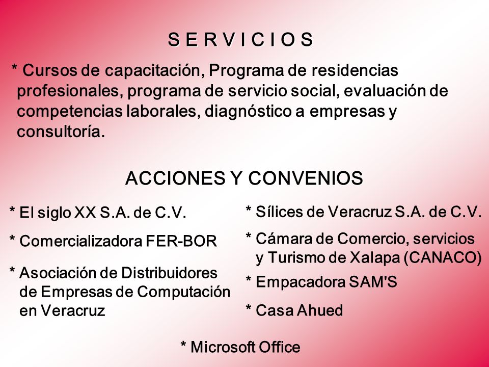 S E R V I C I O S ACCIONES Y CONVENIOS