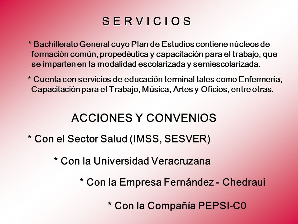 S E R V I C I O S ACCIONES Y CONVENIOS