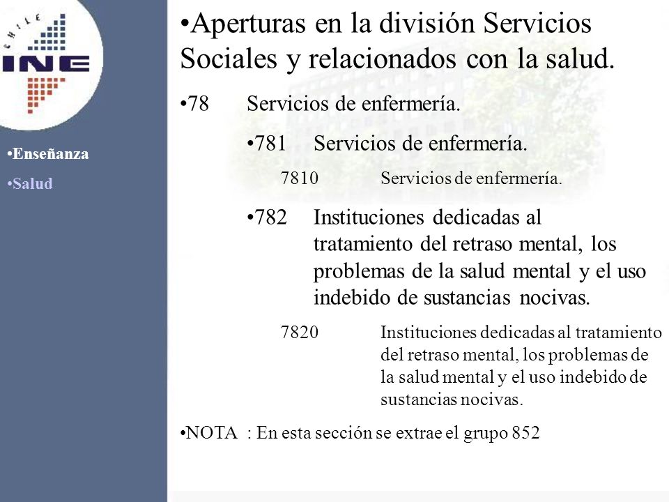 Aperturas en la división Servicios Sociales y relacionados con la salud.