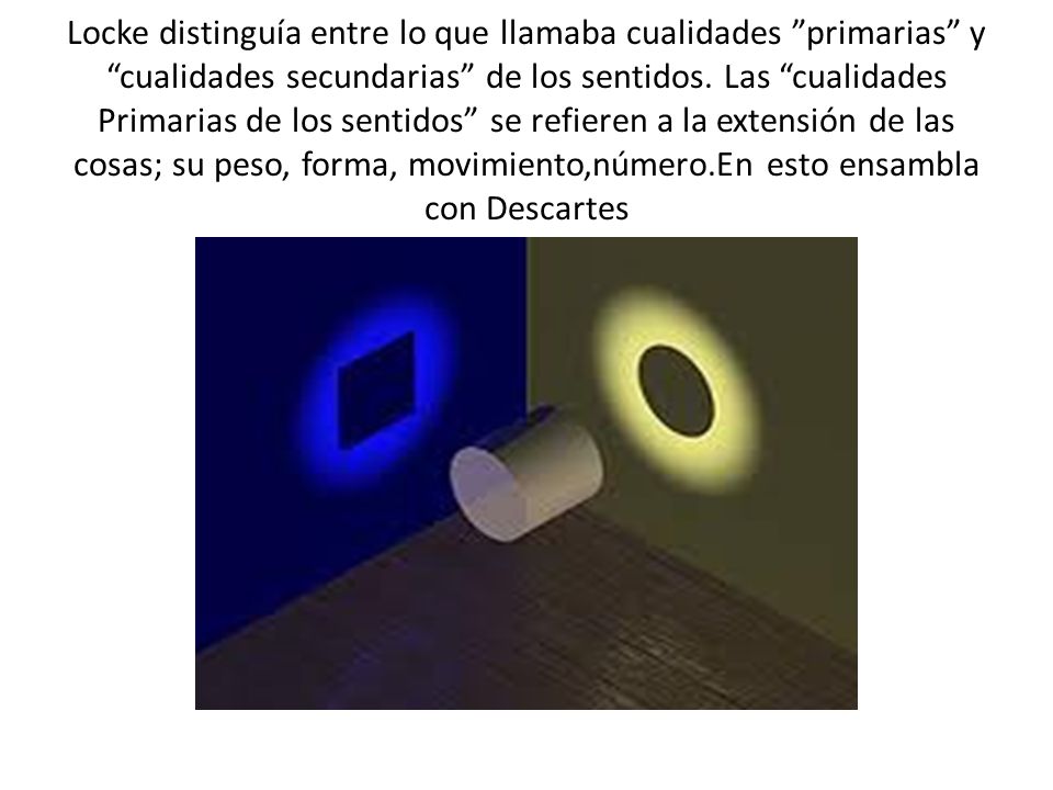 Locke distinguía entre lo que llamaba cualidades primarias y cualidades secundarias de los sentidos.