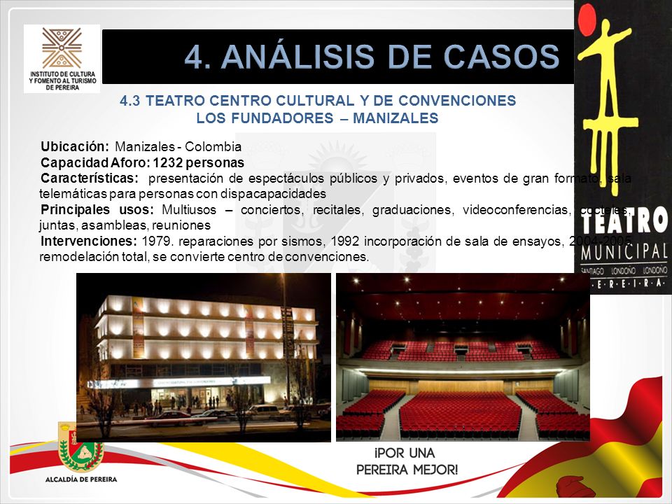 4. ANÁLISIS DE CASOS 4.3 TEATRO CENTRO CULTURAL Y DE CONVENCIONES LOS FUNDADORES – MANIZALES. Ubicación: Manizales - Colombia.