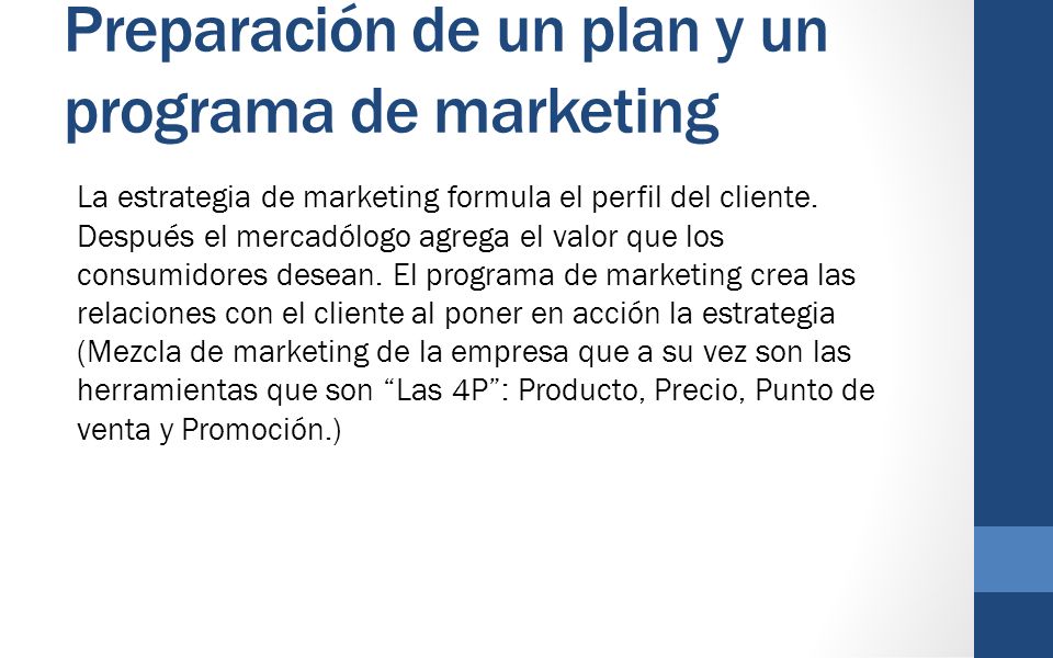 Preparación de un plan y un programa de marketing