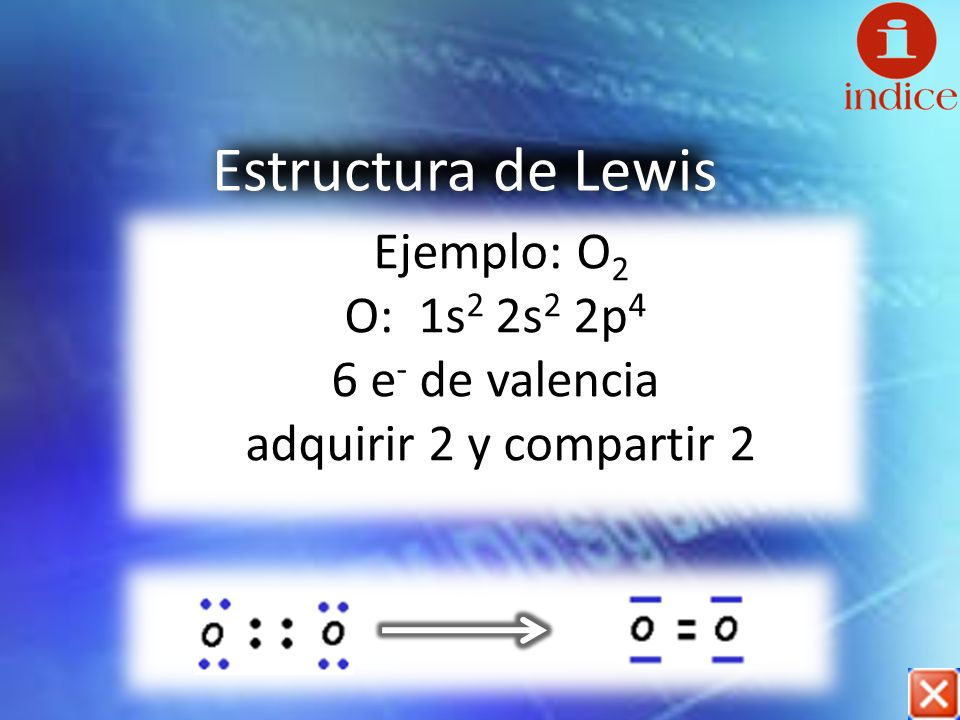 O: 1s2 2s2 2p4 6 e- de valencia adquirir 2 y compartir 2