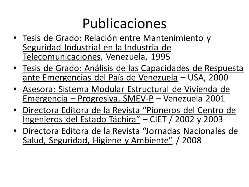 Publicaciones Tesis de Grado: Relación entre Mantenimiento y Seguridad Industrial en la Industria de Telecomunicaciones, Venezuela,