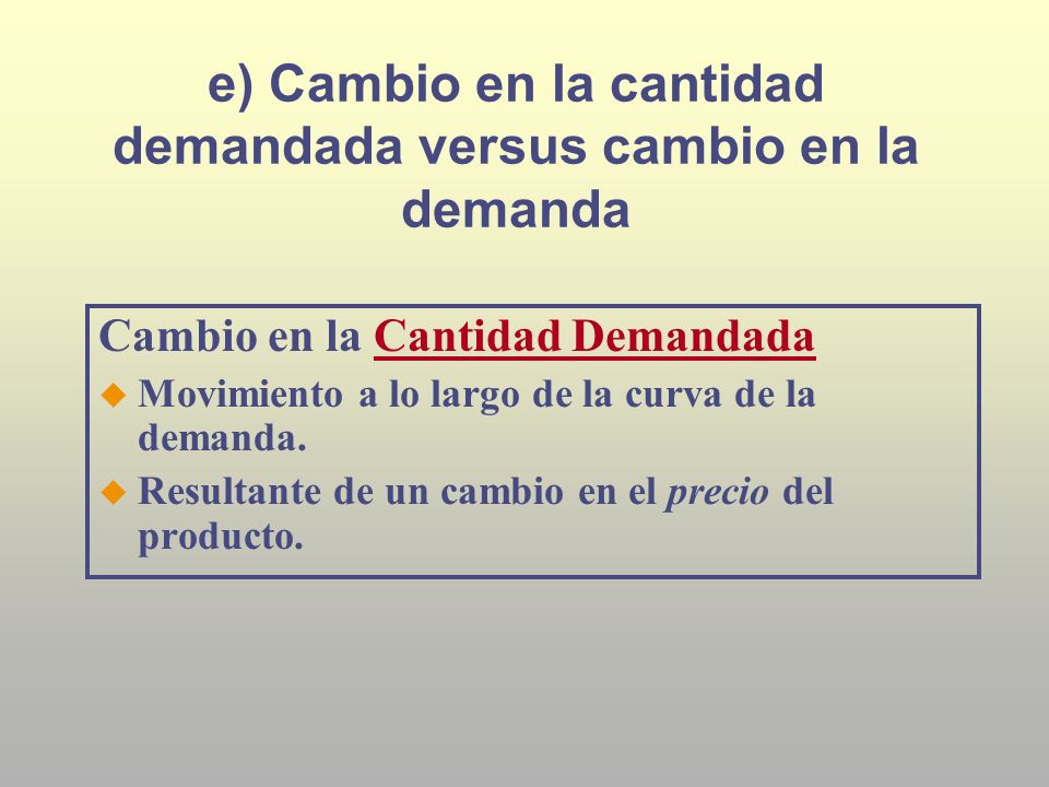 e) Cambio en la cantidad demandada versus cambio en la demanda