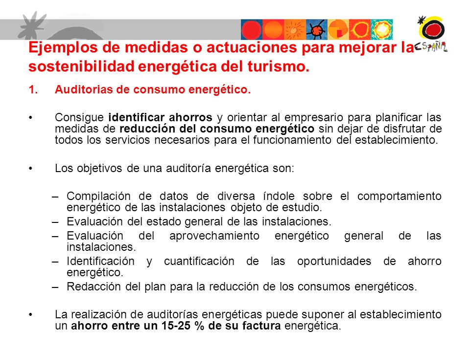 Ejemplos de medidas o actuaciones para mejorar la sostenibilidad energética del turismo.