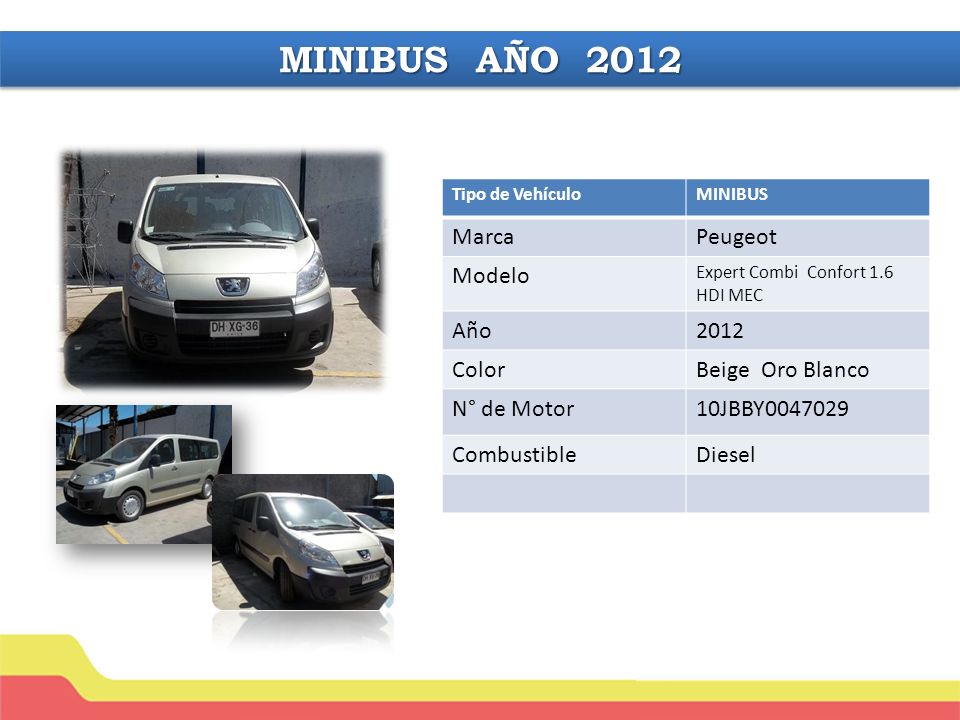 MINIBUS AÑO 2012 Marca Peugeot Modelo Año 2012 Color Beige Oro Blanco