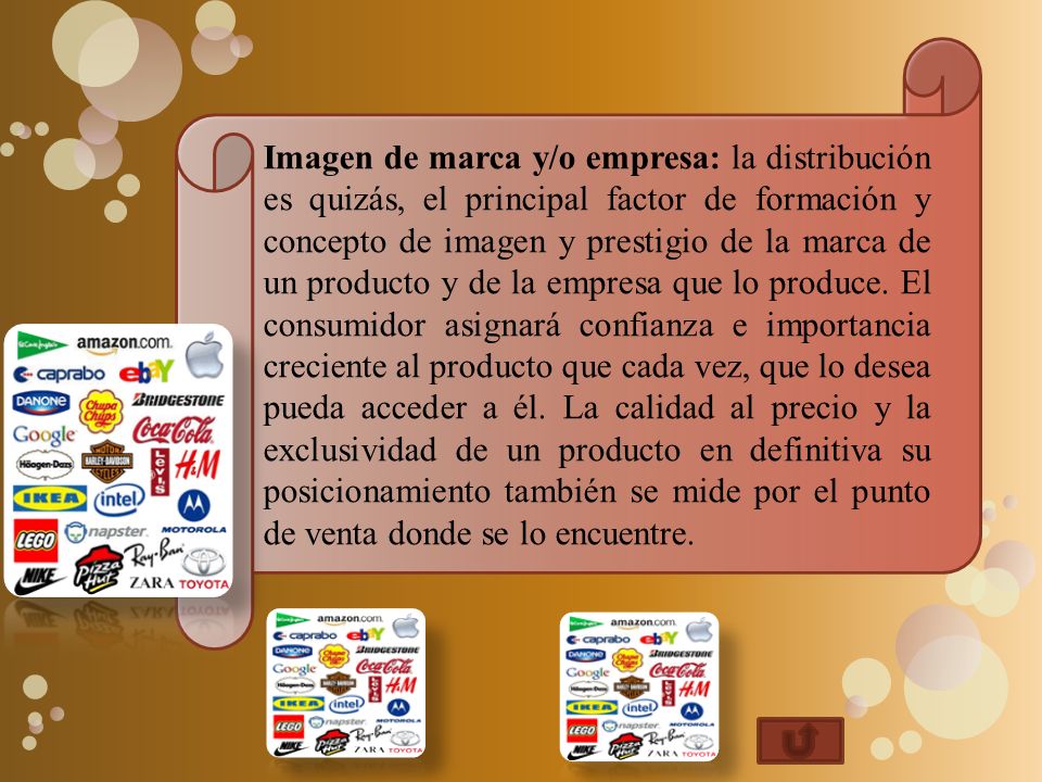 Imagen de marca y/o empresa: la distribución es quizás, el principal factor de formación y concepto de imagen y prestigio de la marca de un producto y de la empresa que lo produce.