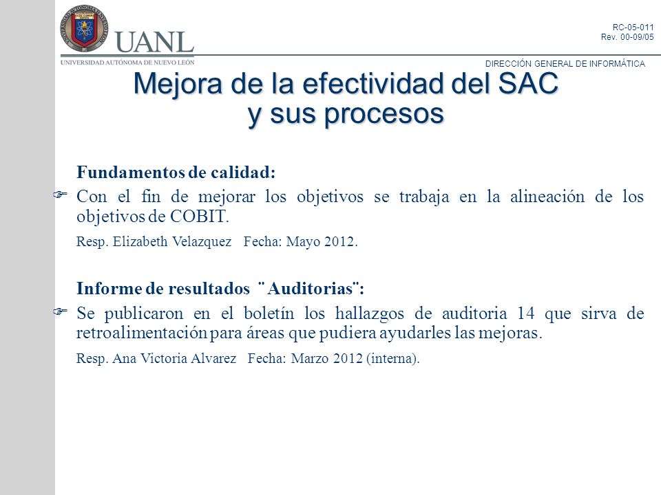 Mejora de la efectividad del SAC y sus procesos