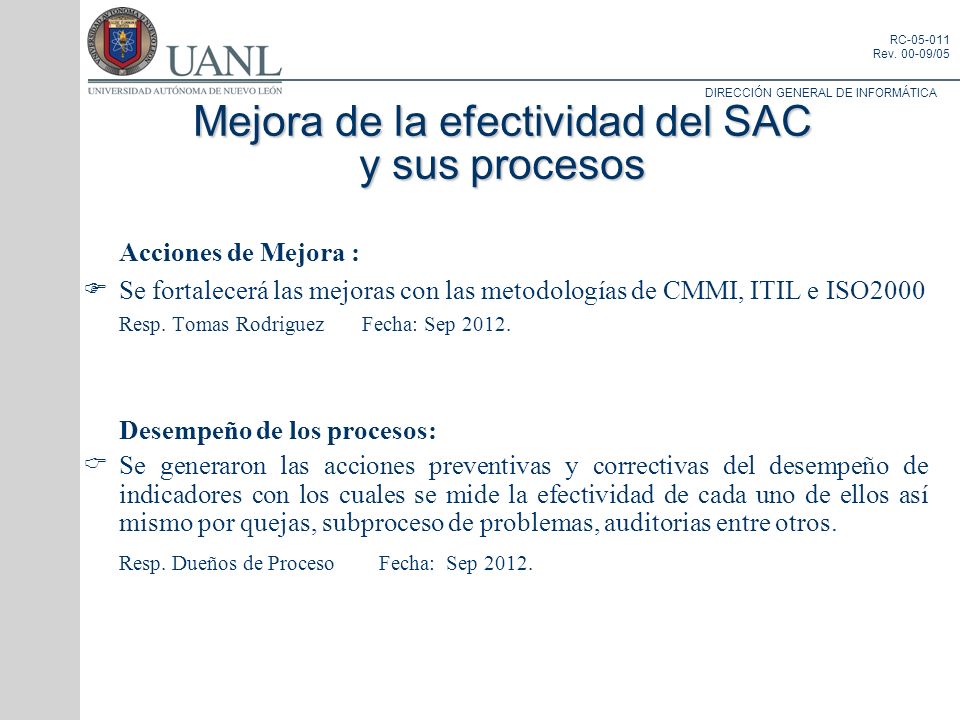 Mejora de la efectividad del SAC y sus procesos