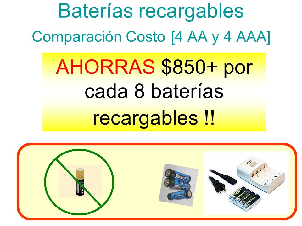 Baterías recargables Comparación Costo [4 AA y 4 AAA]