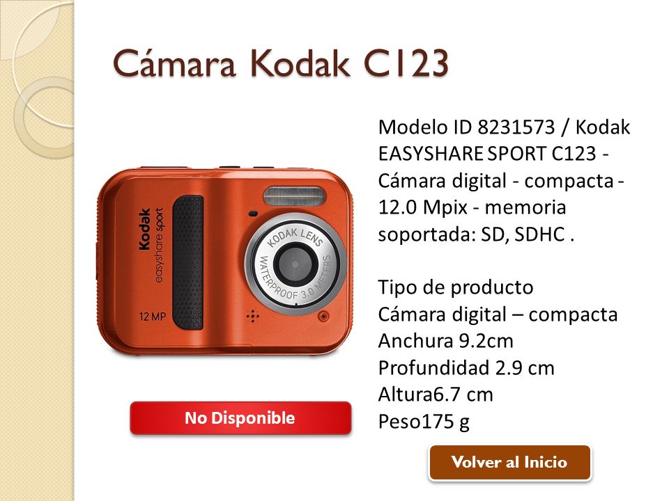 Cámara Kodak C123 Modelo ID / Kodak EASYSHARE SPORT C123 - Cámara digital - compacta Mpix - memoria soportada: SD, SDHC .