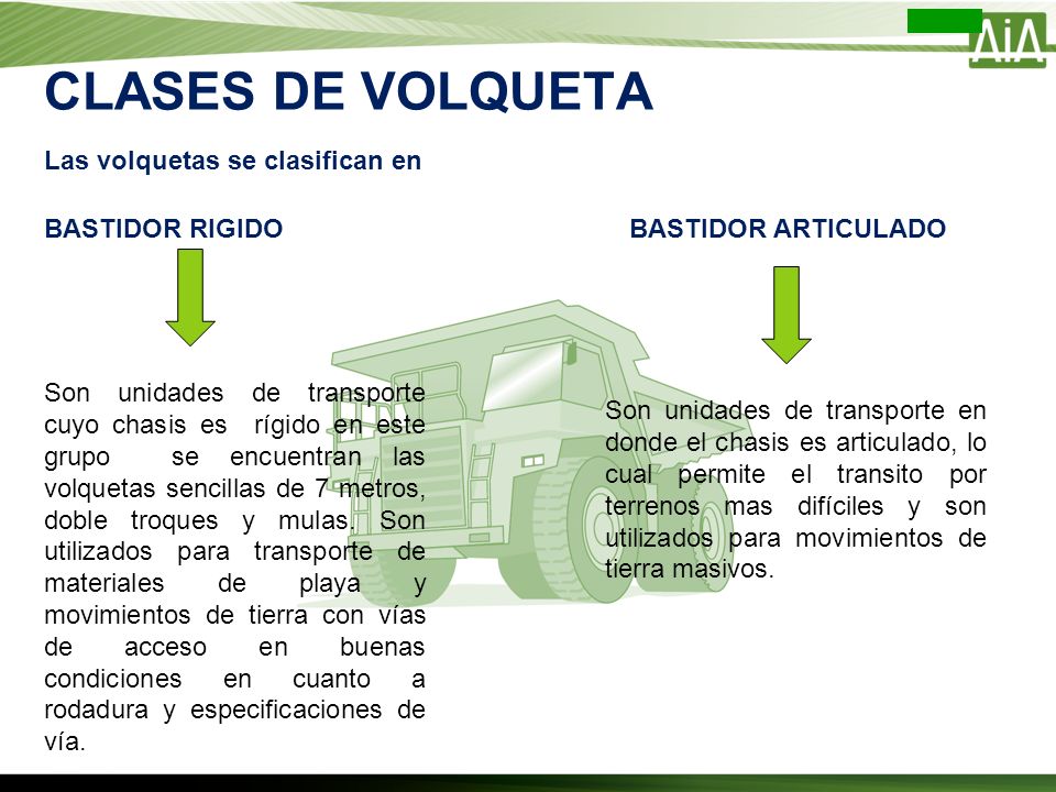 CLASES DE VOLQUETA Las volquetas se clasifican en BASTIDOR RIGIDO