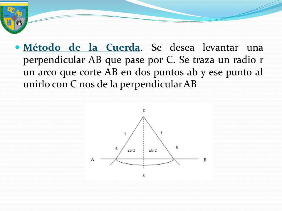 Método de la Cuerda. Se desea levantar una perpendicular AB que pase por C.