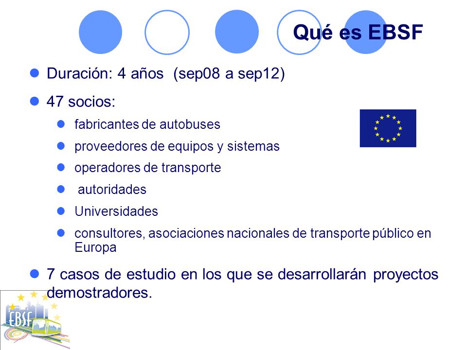 Qué es EBSF Duración: 4 años (sep08 a sep12) 47 socios: