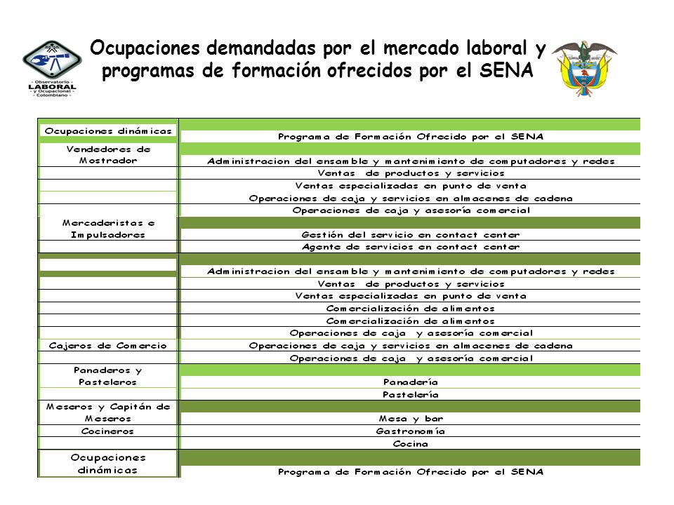 Ocupaciones demandadas por el mercado laboral y programas de formación ofrecidos por el SENA