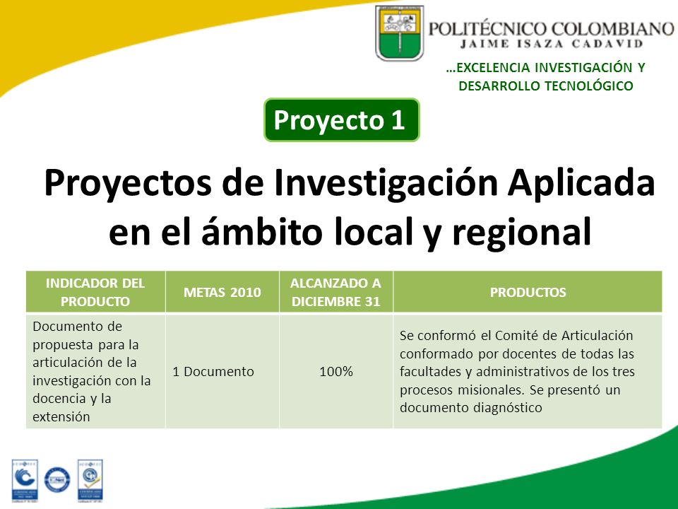 Proyectos de Investigación Aplicada en el ámbito local y regional