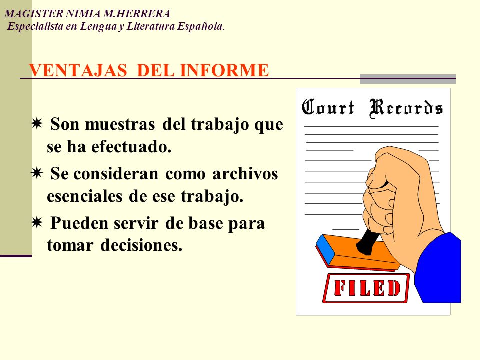MAGISTER NIMIA M.HERRERA Especialista en Lengua y Literatura Española.