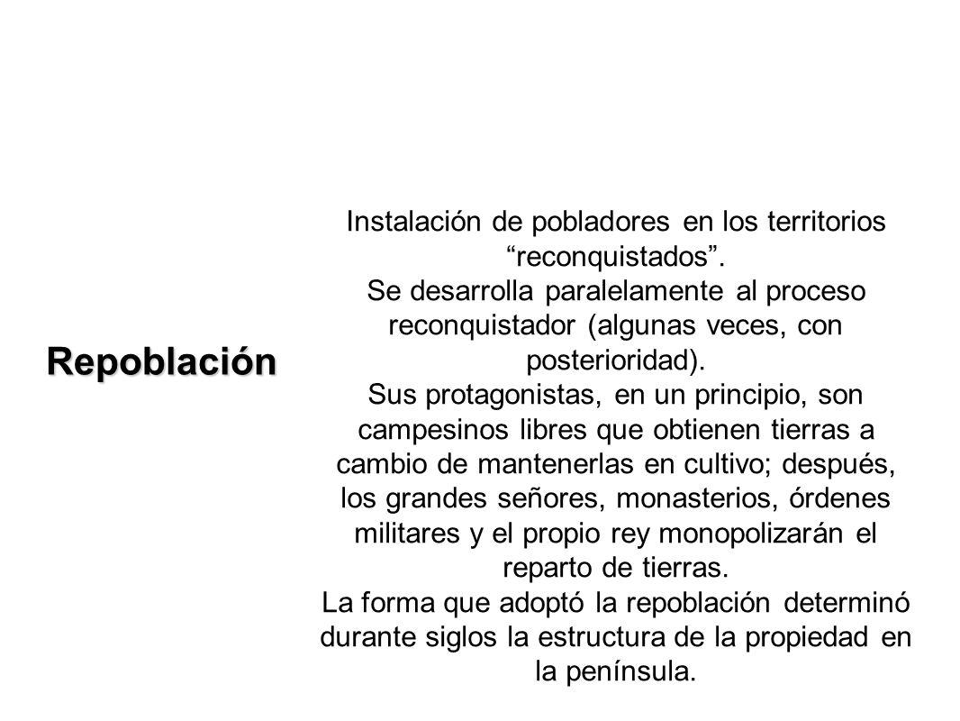 Instalación de pobladores en los territorios reconquistados .