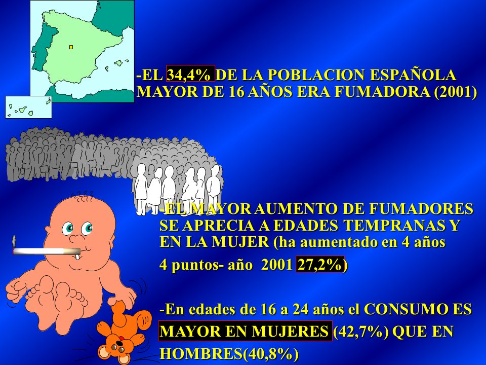 -EL 34,4% DE LA POBLACION ESPAÑOLA MAYOR DE 16 AÑOS ERA FUMADORA (2001)