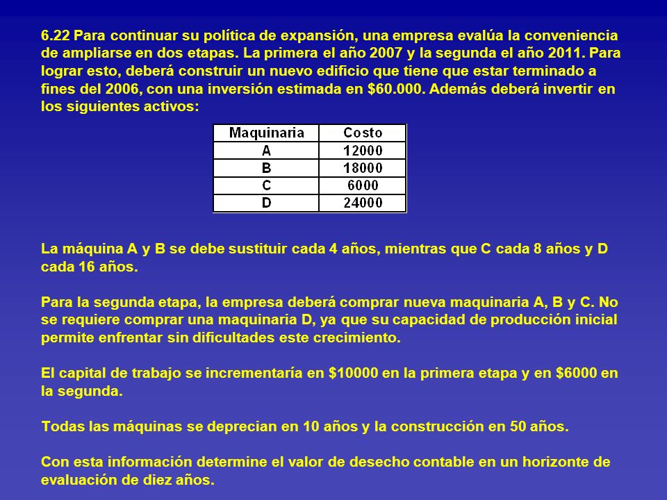 6.22 Para continuar su política de expansión, una empresa evalúa la conveniencia de ampliarse en dos etapas.