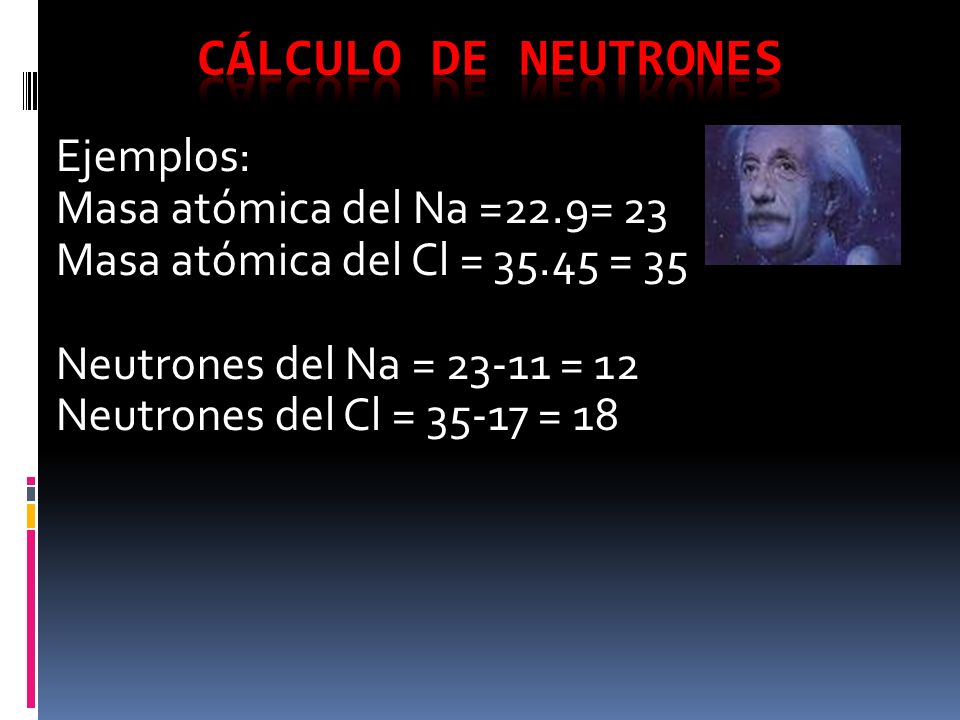CÁlculo de neutrones Ejemplos: Masa atómica del Na =22.9= 23