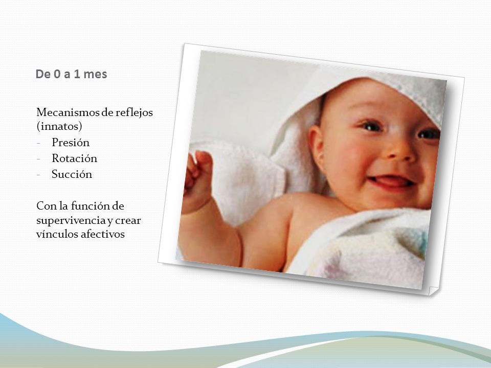De 0 a 1 mes Mecanismos de reflejos (innatos) Presión Rotación Succión