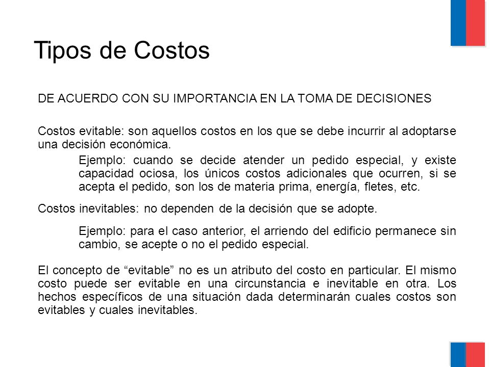Tipos de Costos DE ACUERDO CON SU IMPORTANCIA EN LA TOMA DE DECISIONES