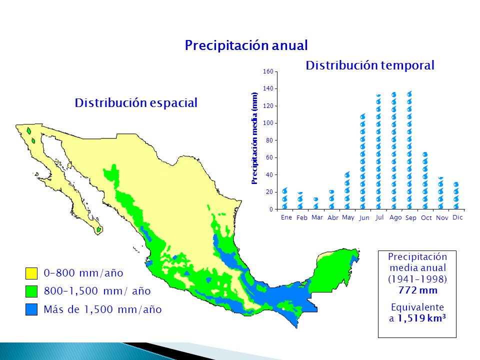 Distribución temporal Distribución espacial Precipitación media (mm)
