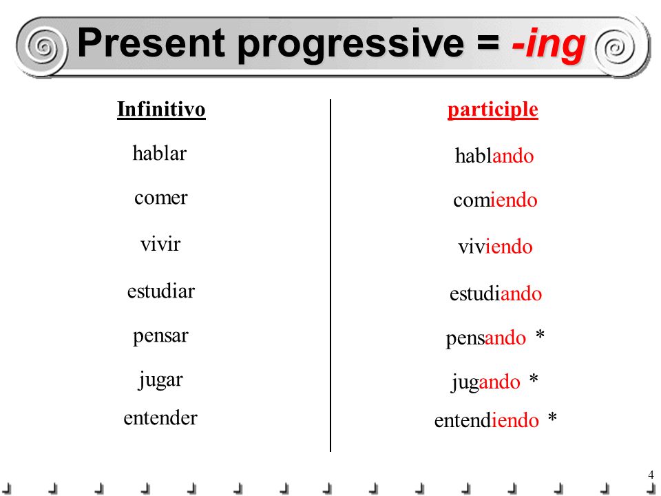 Present progressive = -ing