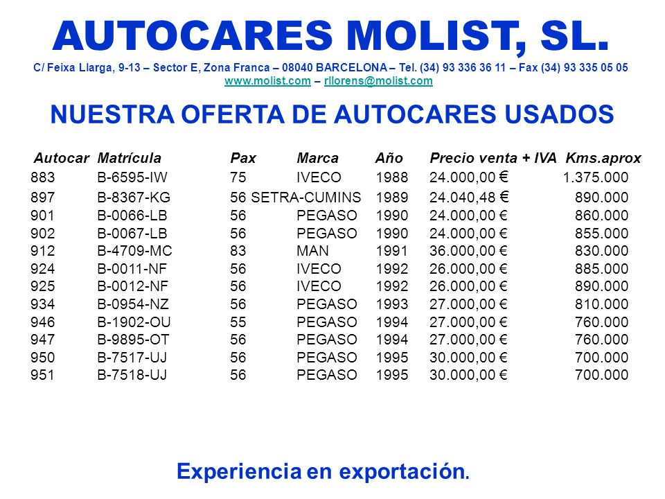 NUESTRA OFERTA DE AUTOCARES USADOS Experiencia en exportación.