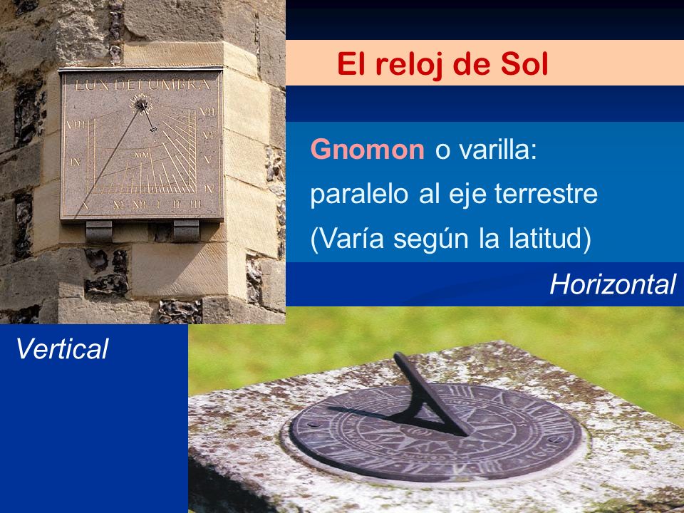 El reloj de Sol Gnomon o varilla: paralelo al eje terrestre