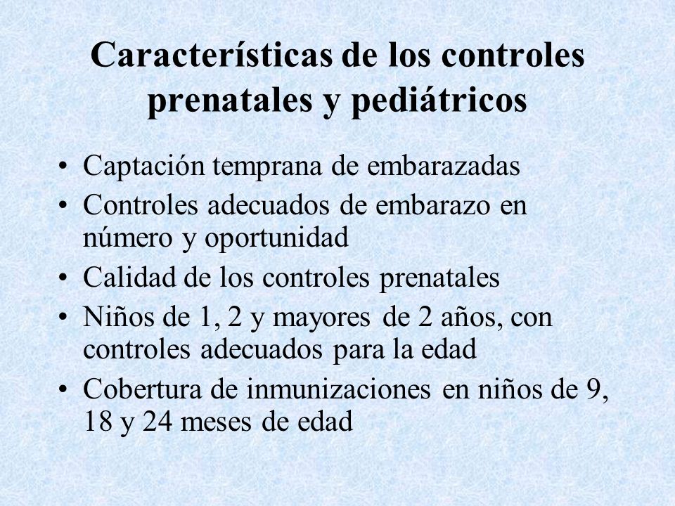 Características de los controles prenatales y pediátricos
