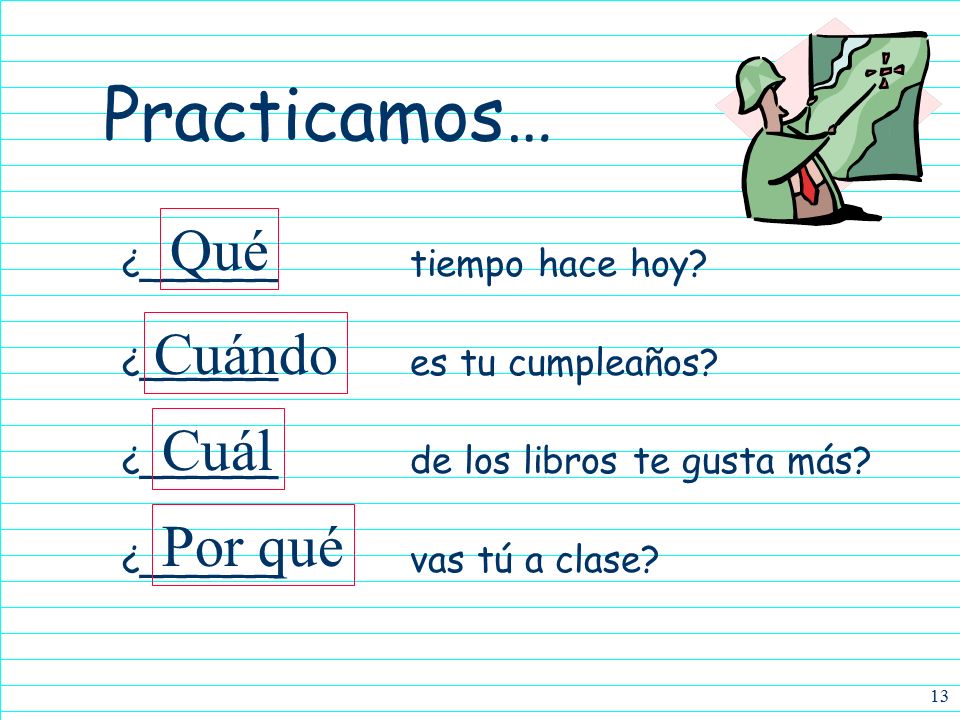 Practicamos… Qué Cuándo Cuál Por qué ¿______ tiempo hace hoy
